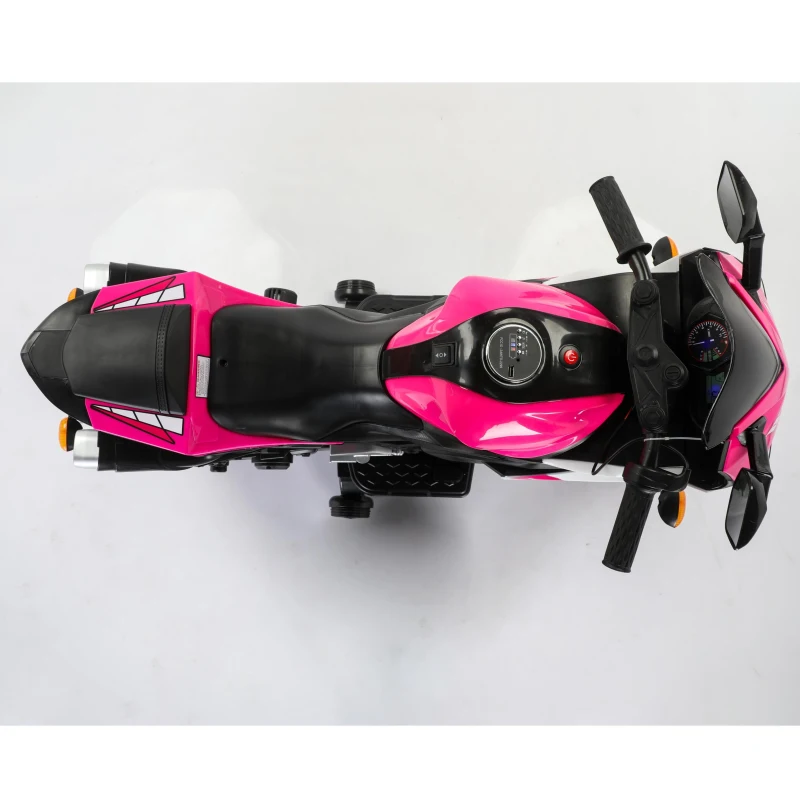 12V Kids Electric Ride-On Motorcycle with Training Wheels and Headlight, Motorbike with MP3 and Light-Up Wheels, 46" L x 20" W x 26" H, Pink