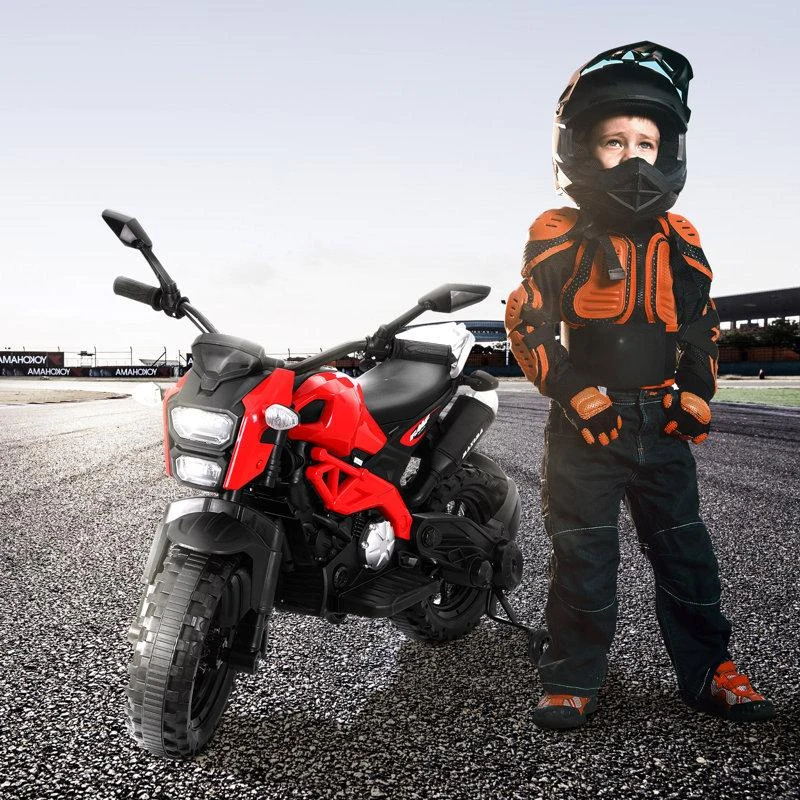 12V Electric Ride-On Motorcycle with Soft PU Seat & Training Wheels, Motorbike Perfect for Toddlers Ages 3-6, 40.5″ L x 21.5″ W x 27″ H, Red
