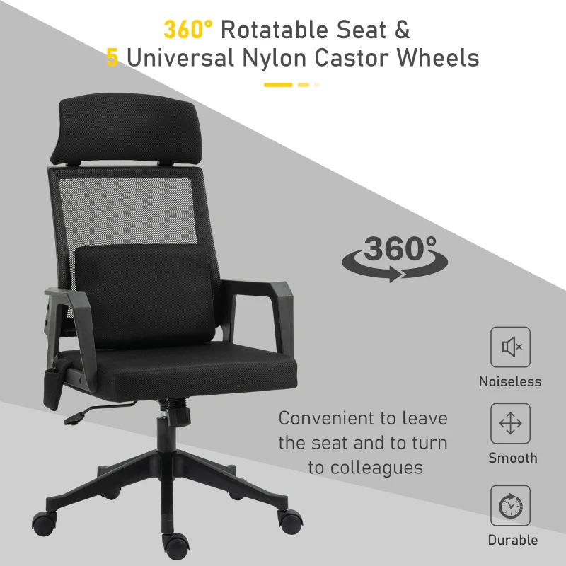 Vinsetto Office Chair High Back Mesh Desk Chair with 2-Point Vibration Massage Lumbar Support Pillow, Headrest, Ergonomic Swivel Back