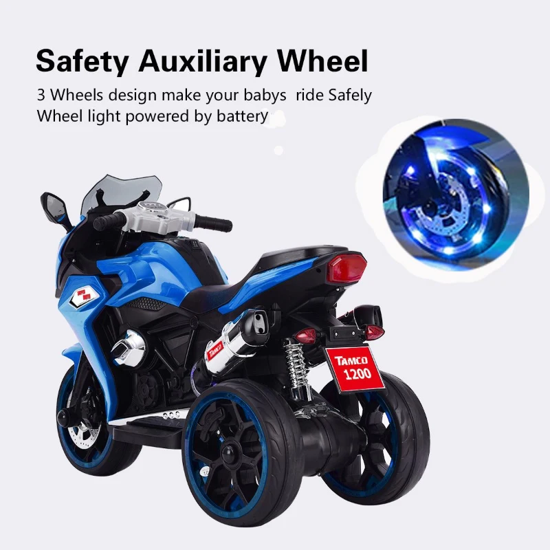 12V Kids Electric Ride-On Motorcycle with LED Lighted Wheels and Bluetooth MP3, Motorbike Perfect for Ages 3–6, 41.5" L x 18" W x 25" H, Blue