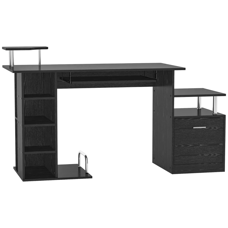 HOMCOM Wood Computer Desk Table Laptop Workstation with Storage Shelf Drawer Office Home Black