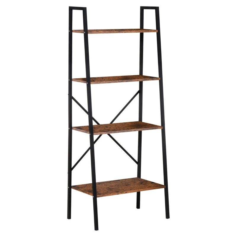HOMCOM 4-Tier Vintage Ladder Shelf Bookcase Storage Rack Home Office Organizer with Open Display Shelf