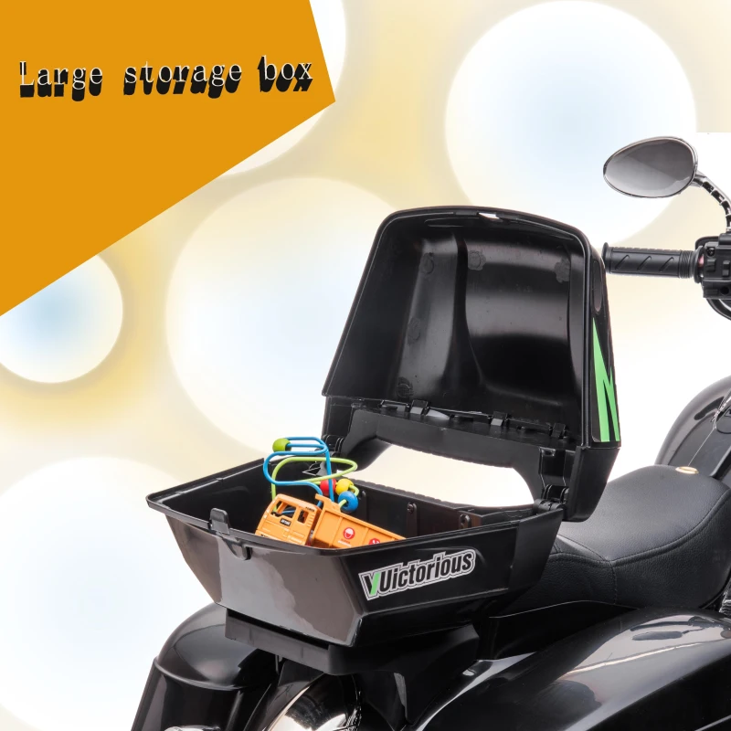 2-Seat 12V Kids Electric Ride-On Motorcycle with Storage Trunk, 3-Wheel Motorbike with MP3 and Bluetooth, 43.5'' L x 19'' W x 26.5'' H, Black