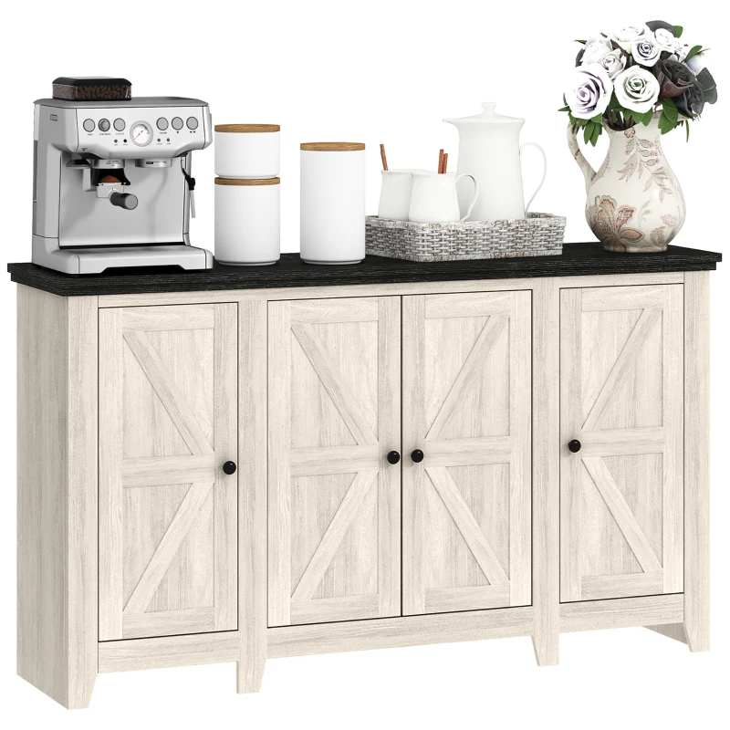 HOMCOM Rustic Sideboard, Buffet Cabinet with Adjustable Shelves for Living Room, Dining Room, Entryway, White Wood Grain