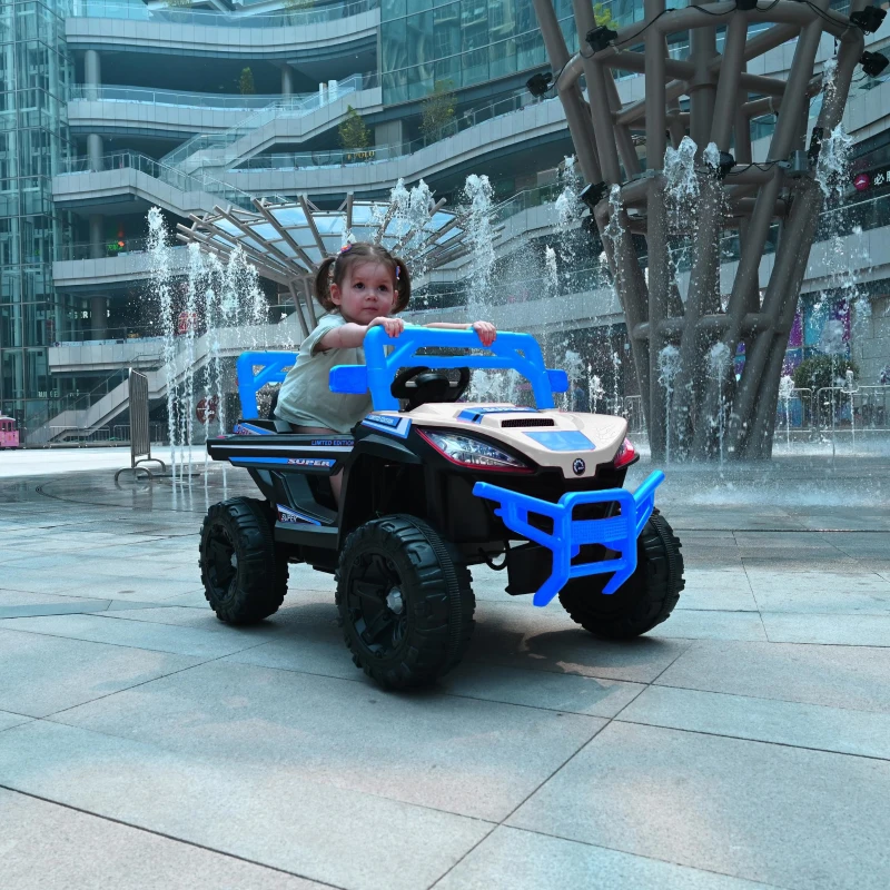 12V Kids Electric Ride-On Car with Remote Control, 4 motors, LED Lights, Truck Perfect for Ages 3-6, 43.5″ L x 25.5″ W x 26.5″ H, Blue