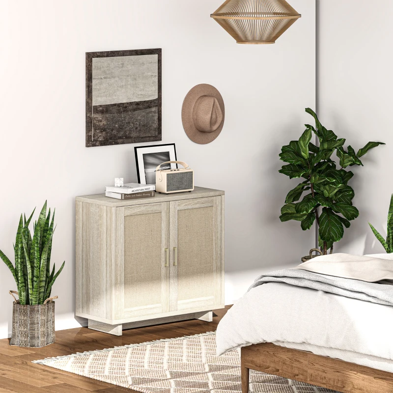 HOMCOM Accent Cabinet with Linen Doors and Adjustable Shelves for Living Room, Dining Room, Kitchen