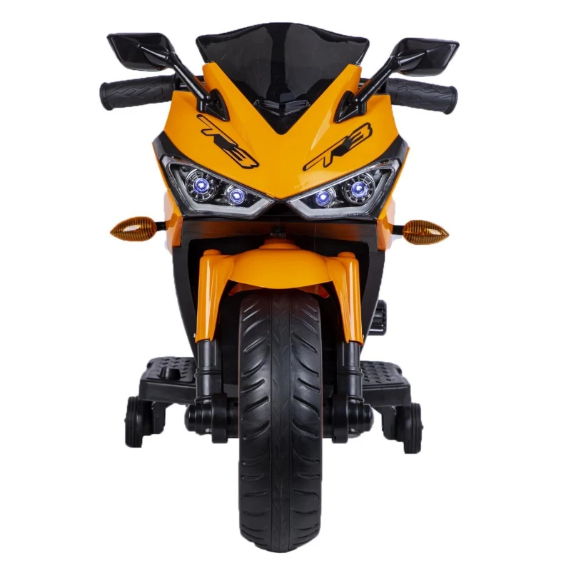 12V Kids Electric Ride-On Motorcycle with Training Wheels and Headlight, Motorbike with MP3 and Light-Up Wheels, 46" L x 20" W x 26" H, Orange
