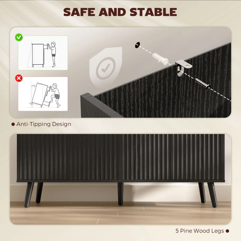 HOMCOM Buffet Cabinet with Storage, Modern Fluted Sideboard with Adjustable Shelves for Dining Room Living Room, Black
