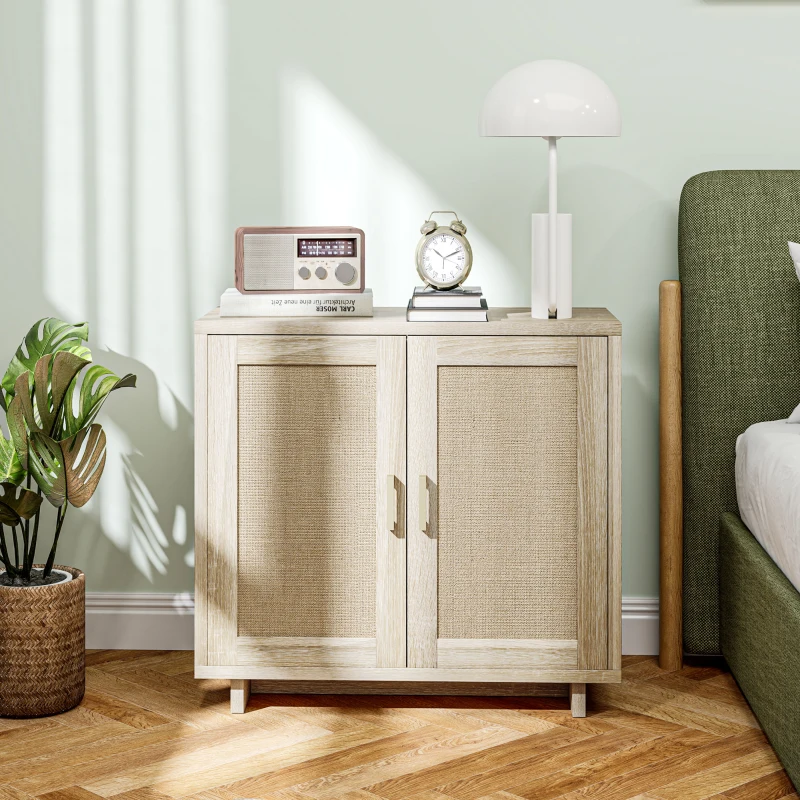 HOMCOM Accent Cabinet with Linen Doors and Adjustable Shelves for Living Room, Dining Room, Kitchen