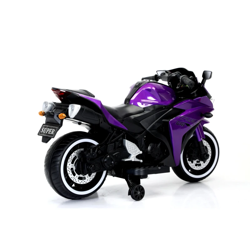 12V Ride-On Motorcycle for Ages 3-6 with Training Wheels and Headlight, Motorbike with MP3 and Light-Up Wheels, 46" L x 20" W x 26" H, Purple