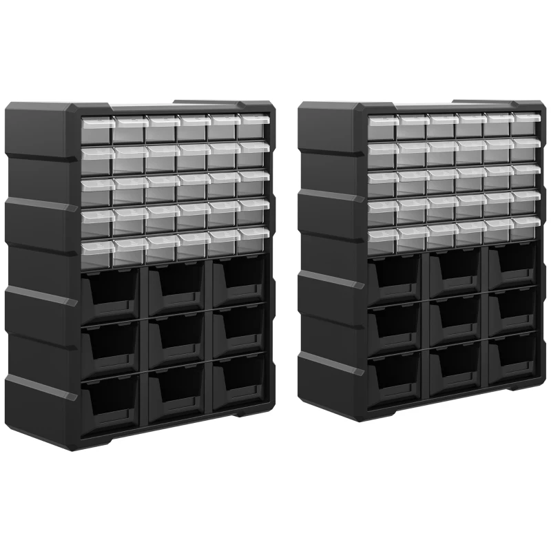 DURHAND Plastic 39 Drawer Parts Organiser Wall Mount Storage Cabinet for Small Nuts Bolts Tool Set of 2 Black