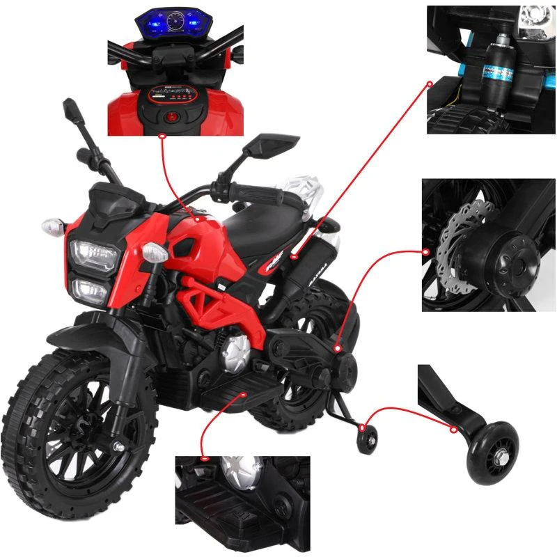 12V Electric Ride-On Motorcycle with Soft PU Seat & Training Wheels, Motorbike Perfect for Toddlers Ages 3-6, 40.5″ L x 21.5″ W x 27″ H, Red