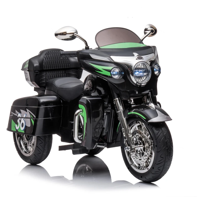 2-Seat 12V Kids Electric Ride-On Motorcycle with Storage Trunk, 3-Wheel Motorbike with MP3 and Bluetooth, 43.5'' L x 19'' W x 26.5'' H, Black