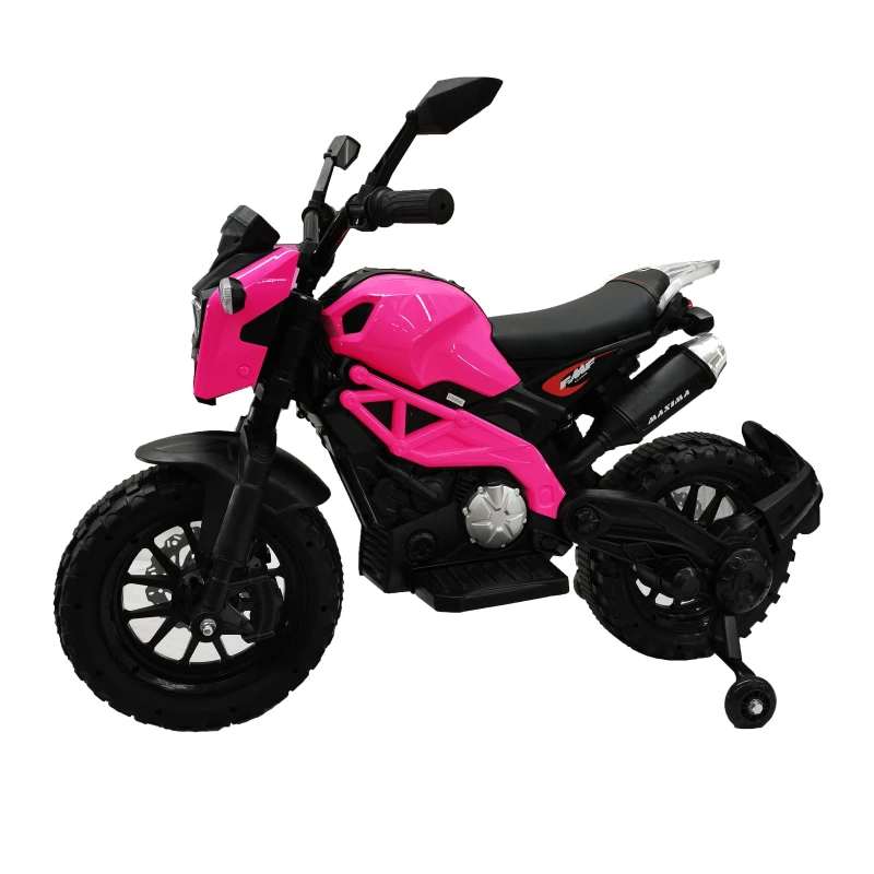 12V Kids Electric Motorcycle Ride-On with Training Wheels, Hand Throttle & Foot Brake, Motorbike for Ages 3-6, 48" L x 22" W x 33" H, Pink
