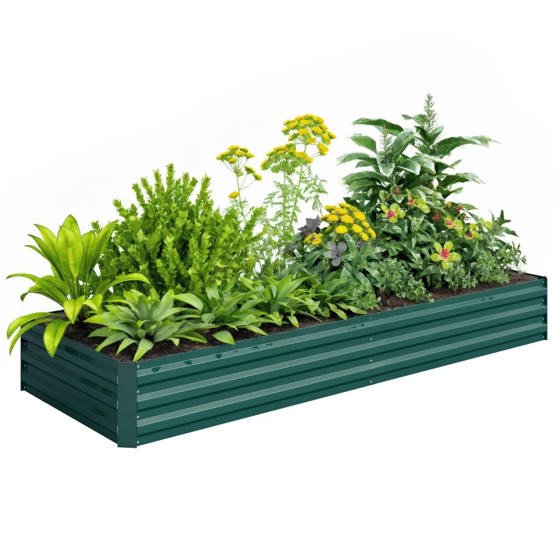 Outsunny 95" x 36" x 12" Galvanized Raised Garden Bed, Easy DIY and Cleaning for Growing Flowers, Herbs, Succulents, Green
