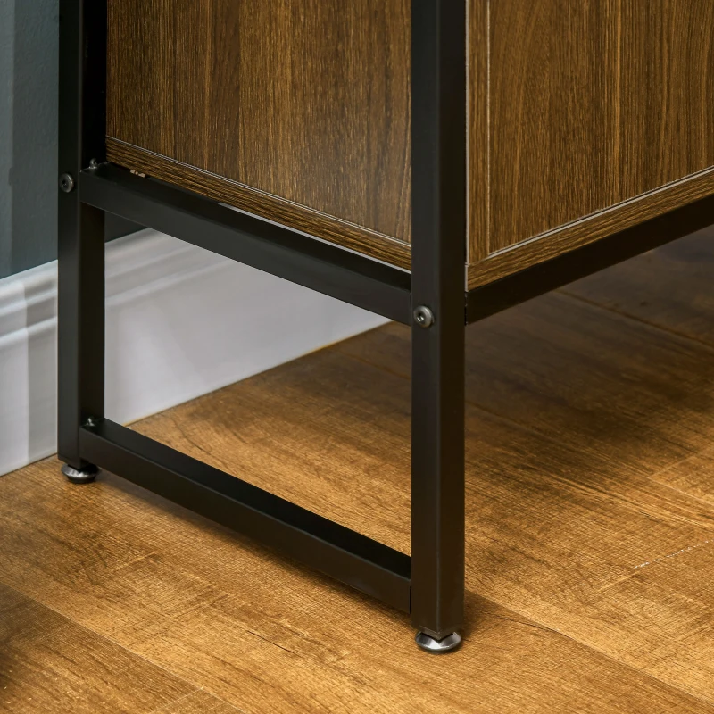 HOMCOM Buffet Cabinet, Glass Tabletop Accent Sideboard with Storage Cabinet and Open Shelf, Console Table for Living Room, Kitchen, Entryway, Brown