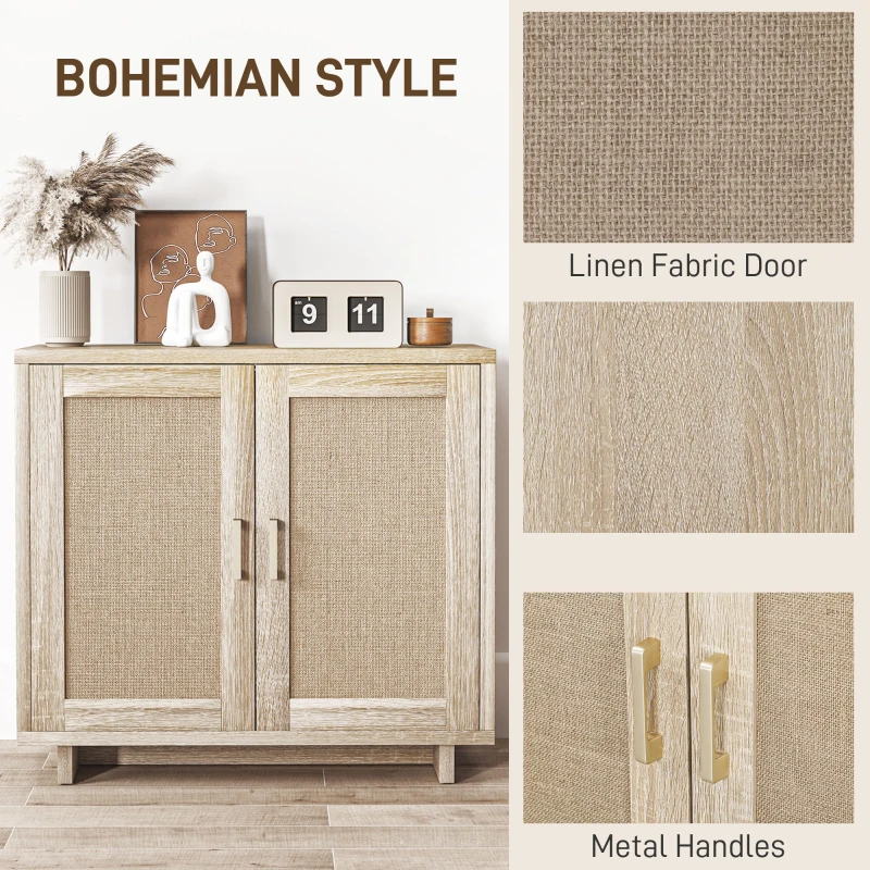 HOMCOM Accent Cabinet with Linen Doors and Adjustable Shelves for Living Room, Dining Room, Kitchen