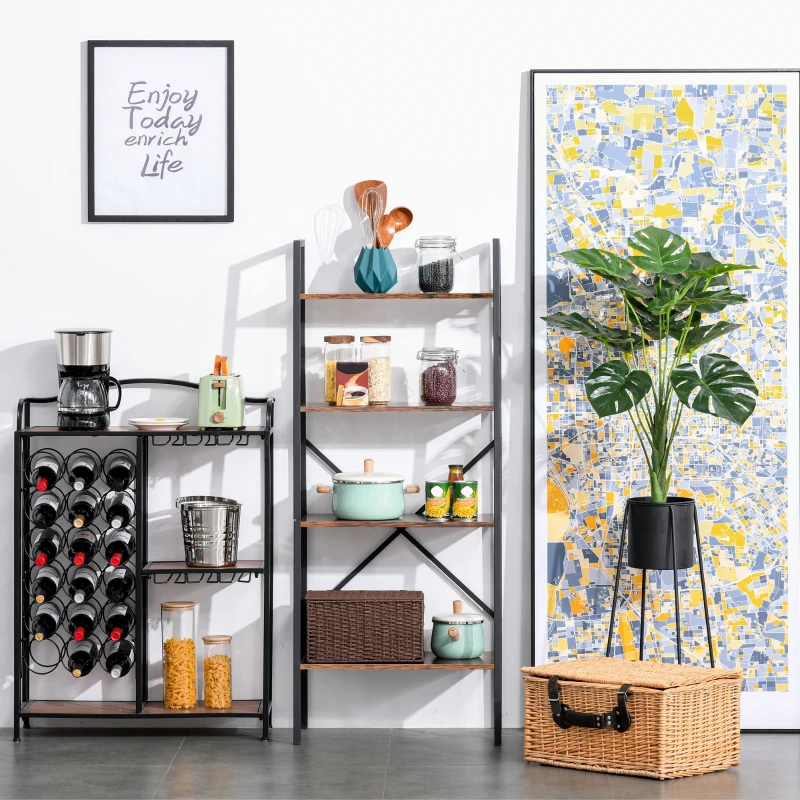 HOMCOM 4-Tier Vintage Ladder Shelf Bookcase Storage Rack Home Office Organizer with Open Display Shelf