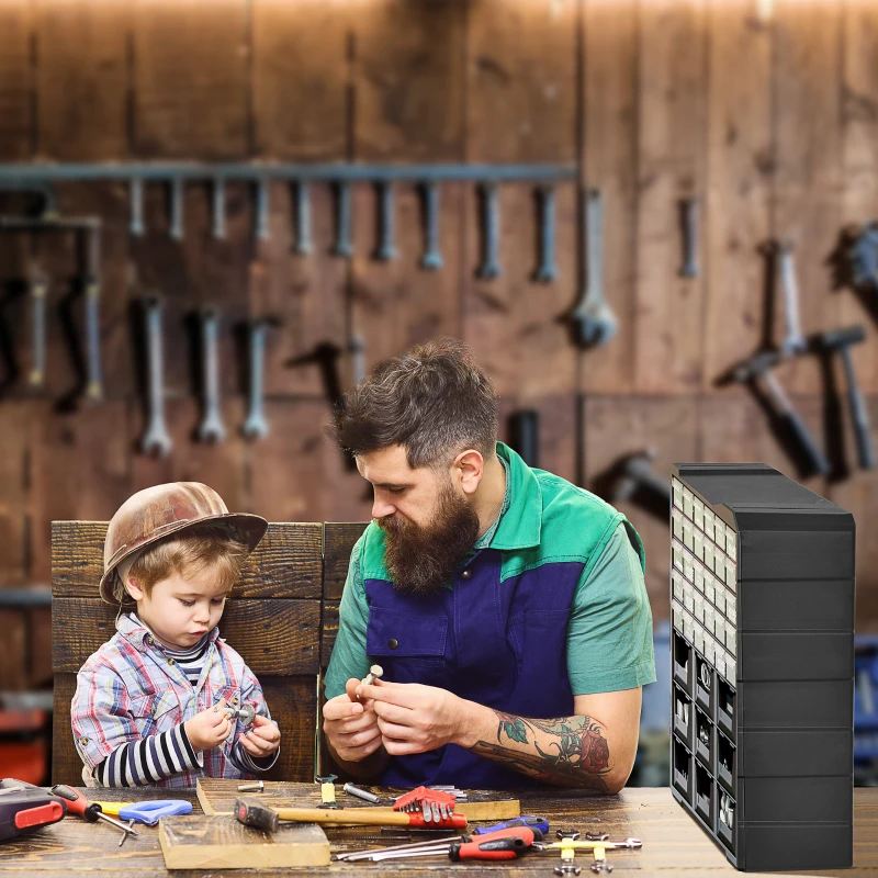 DURHAND Plastic 39 Drawer Parts Organiser Wall Mount Storage Cabinet for Small Nuts Bolts Tool Set of 2 Black