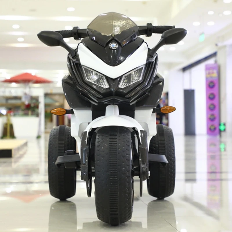 3-Wheel 12V Kids Electric Ride-On Motorcycle with Training Wheels and Headlight, Motorbike with MP3/USB, 43.5'' L x 23.5'' W x 29'' H, White