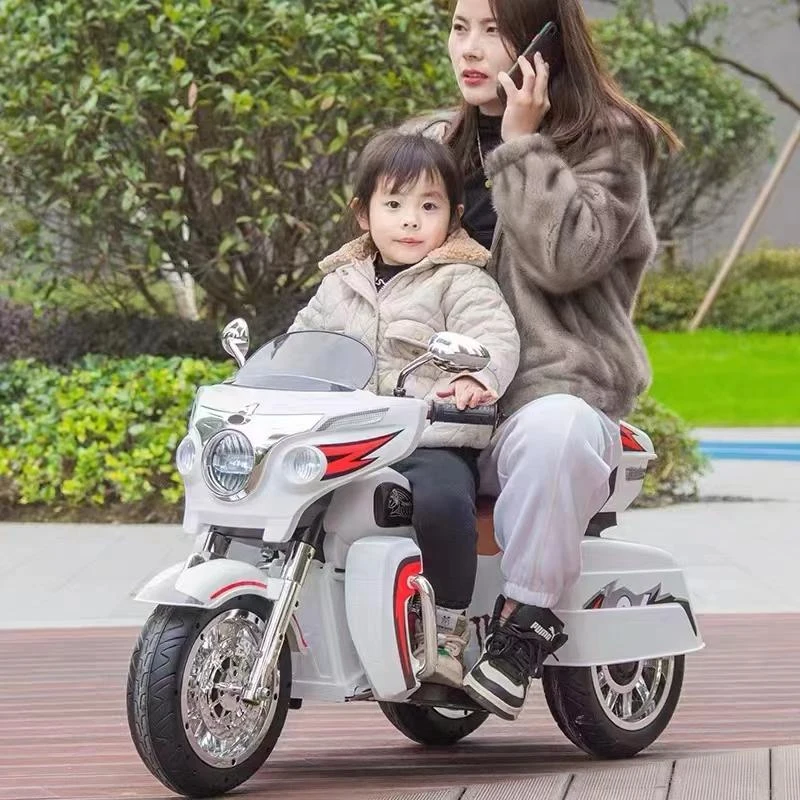 2-Seat 12V Kids Electric Ride-On Motorcycle with Storage Trunk, 3-Wheel Motorbike with MP3 and Bluetooth, 43.5'' L x 19'' W x 26.5'' H, White