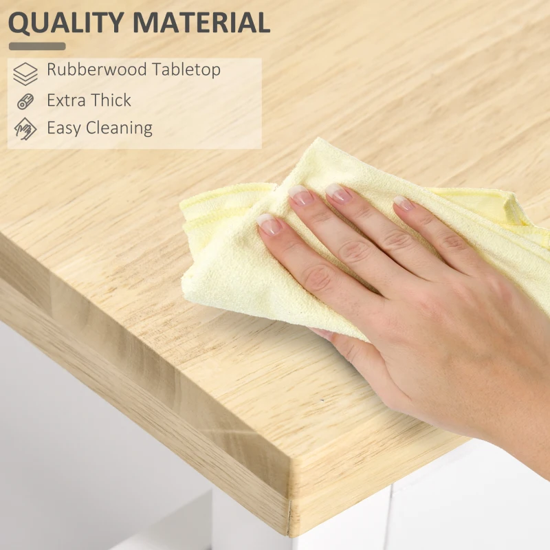 HOMCOM Utility Kitchen Cart Rolling Kitchen Island Storage Trolley with Rubberwood Top, 2 Drawers, Towel Rack, White