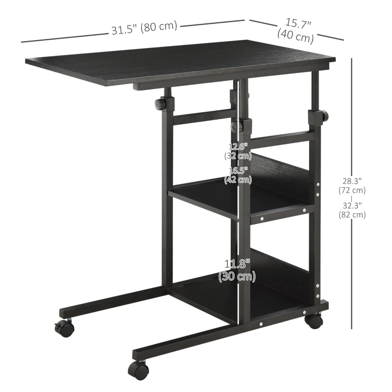 HOMCOM Mobile Standing Desk, Adjustable Height 31.5 inch Stand Up Desk with Wheels for Home Office, Black