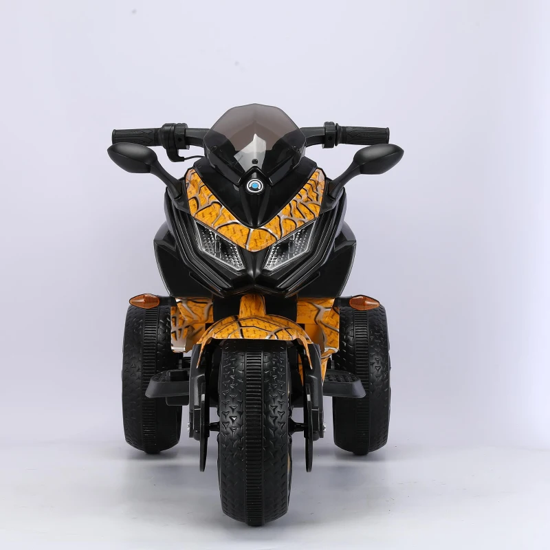 3-Wheel 12V Kids Electric Ride-On Motorcycle with Training Wheels and Headlight, Motorbike with MP3/USB, 43.5'' L x 23.5'' W x 29'' H, Yellow