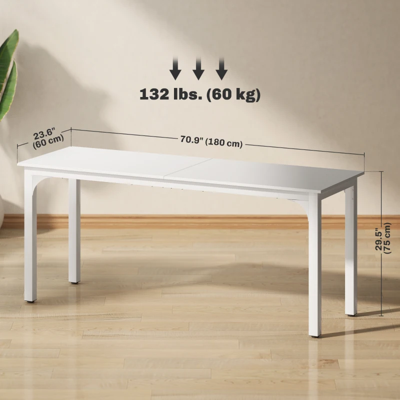 HOMCOM 71" Computer Desk, Desktop Desk with Metal Legs, White
