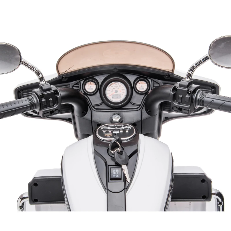 2-Seat 12V Kids Electric Ride-On Motorcycle with Storage Trunk, 3-Wheel Motorbike with MP3 and Bluetooth, 43.5'' L x 19'' W x 26.5'' H, White