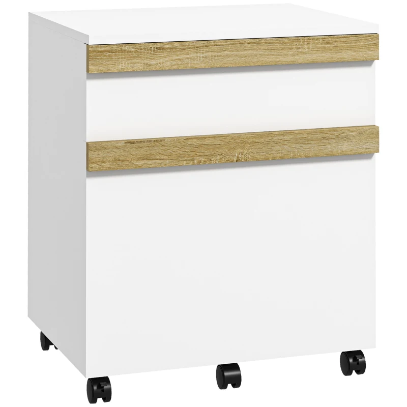 Vinsetto Mobile Filing Cabinet with 2 Drawers, Office Storage Cabinet with 5 Wheels, White Wood Grain