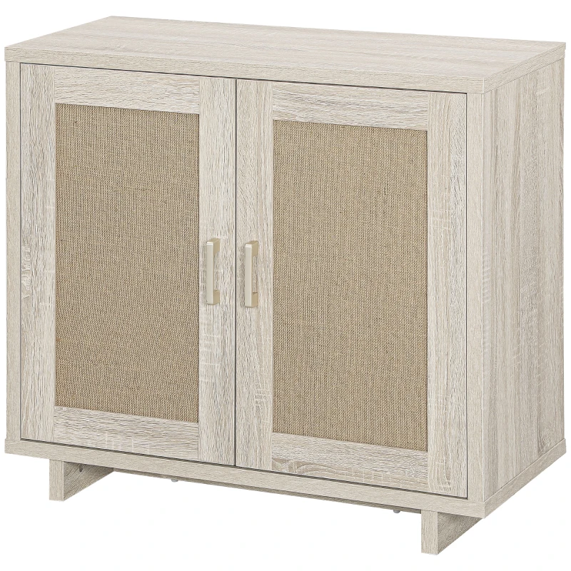 HOMCOM Accent Cabinet with Linen Doors and Adjustable Shelves for Living Room, Dining Room, Kitchen