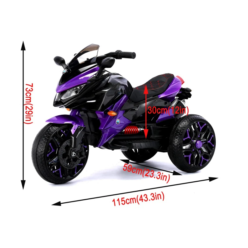 3-Wheel Kids Ride-On Motorcycle with Manual Throttle & Foot Brake, One-Button Start, Motorbike for Ages 3-5, 43.5″ L x 23.5″ W x 29″ H, Purple