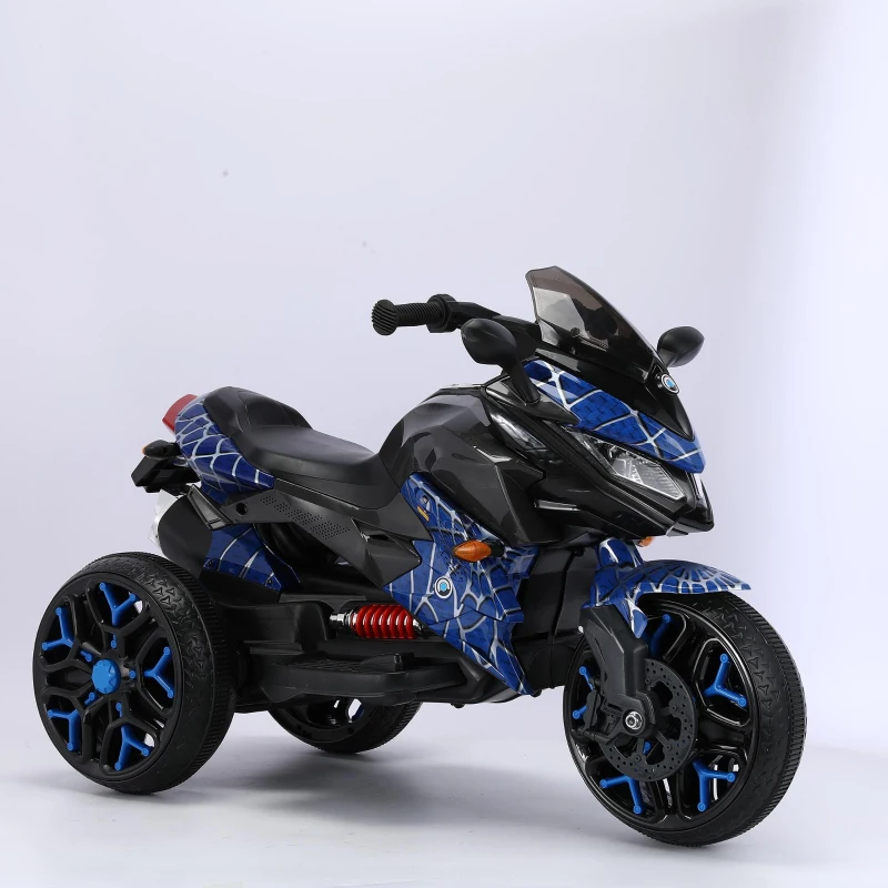 3-Wheel 12V Kids Electric Ride-On Motorcycle with Training Wheels and Headlight, Motorbike with MP3/USB, 43.5'' L x 23.5'' W x 29'' H, Blue