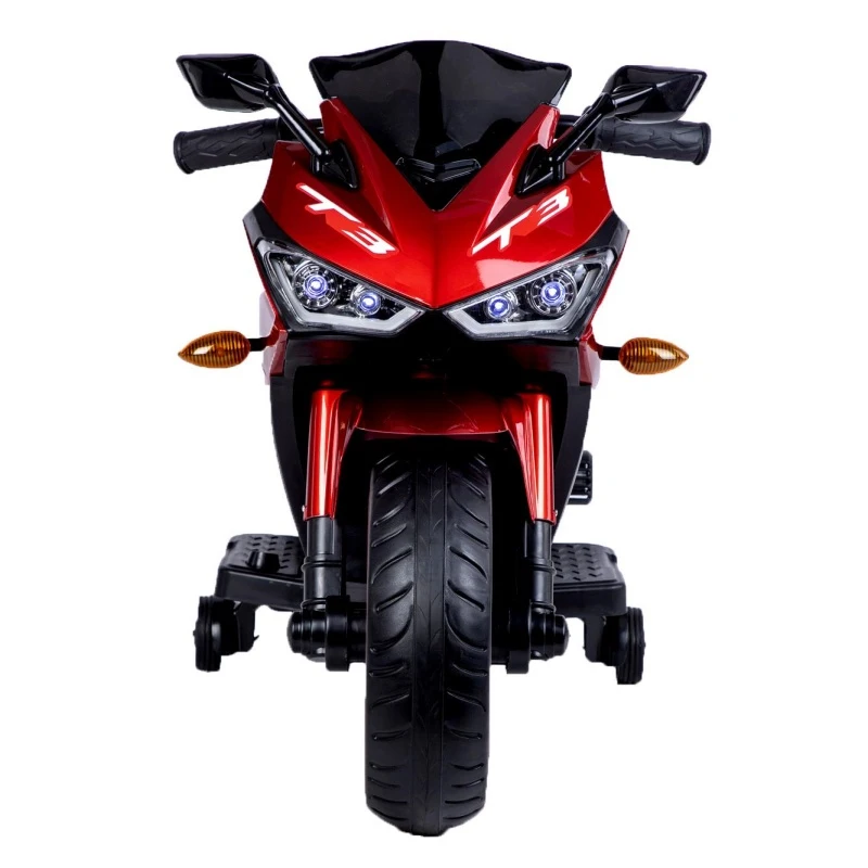 12V Ride-On Motorcycle for Ages 3-8 with Training Wheels and Headlight, Motorbike with MP3 and Light-Up Wheels, 46" L x 20" W x 26" H, Red