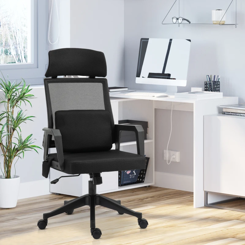 Vinsetto Office Chair High Back Mesh Desk Chair with 2-Point Vibration Massage Lumbar Support Pillow, Headrest, Ergonomic Swivel Back