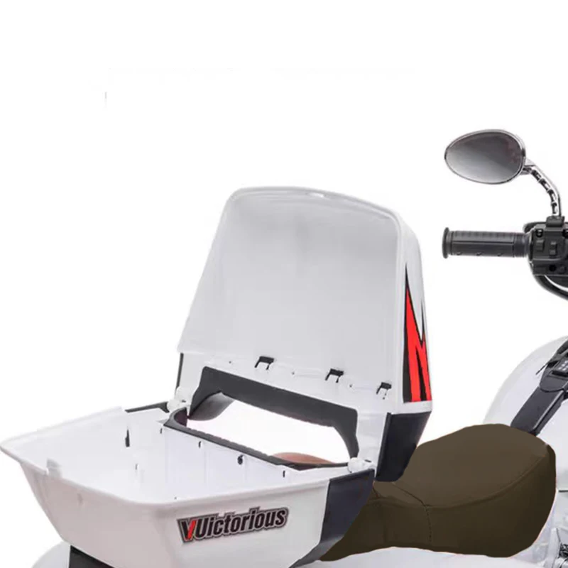 2-Seat 12V Kids Electric Ride-On Motorcycle with Storage Trunk, 3-Wheel Motorbike with MP3 and Bluetooth, 43.5'' L x 19'' W x 26.5'' H, White