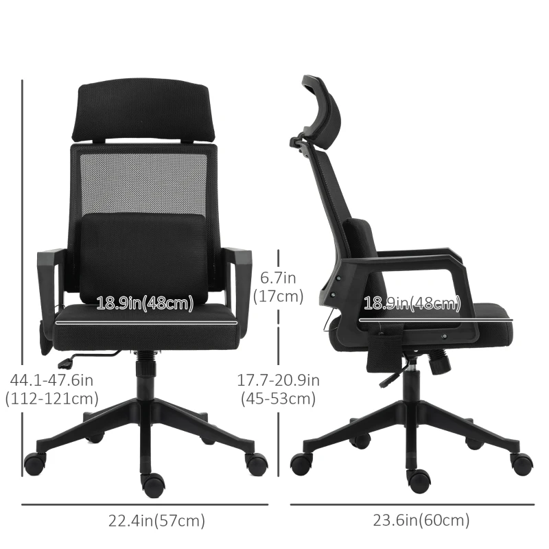 Vinsetto Office Chair High Back Mesh Desk Chair with 2-Point Vibration Massage Lumbar Support Pillow, Headrest, Ergonomic Swivel Back