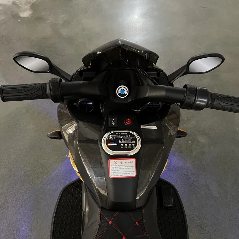 3-Wheel 12V Kids Electric Ride-On Motorcycle with Training Wheels and Headlight, Motorbike with MP3/USB, 43.5'' L x 23.5'' W x 29'' H, White