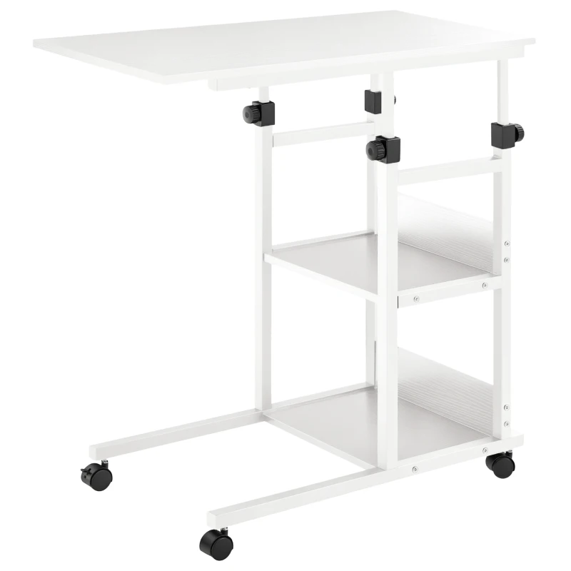 HOMCOM Mobile Standing Desk, Adjustable Height 31.5 inch Stand Up Desk with Wheels for Home Office, White