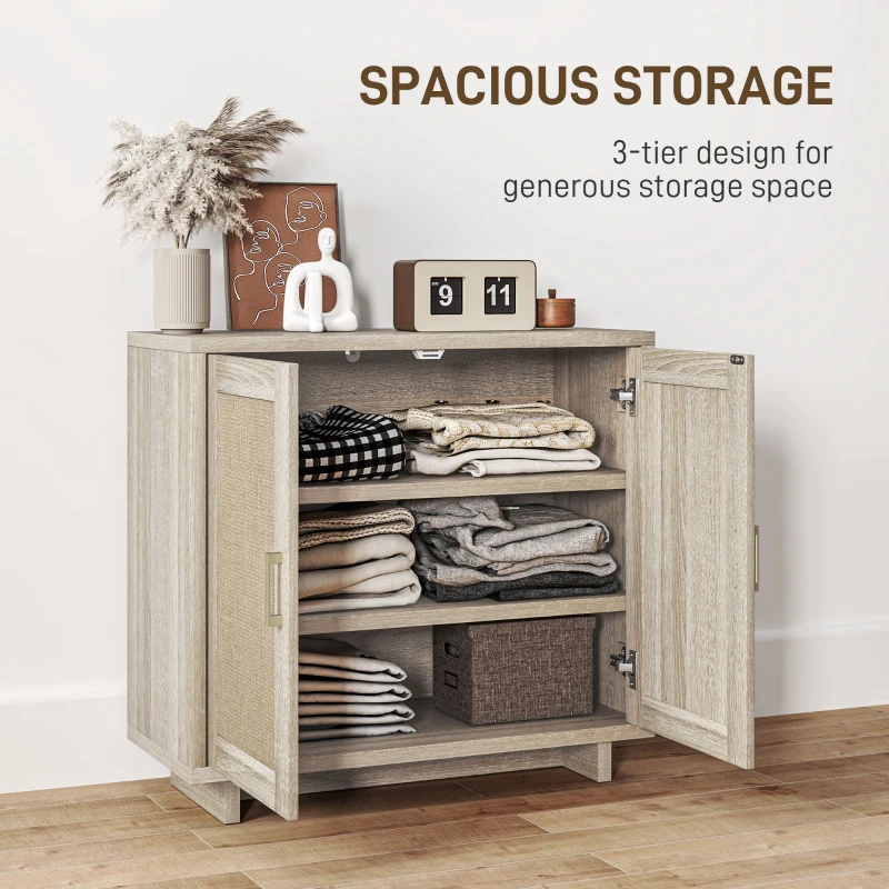 HOMCOM Accent Cabinet with Linen Doors and Adjustable Shelves for Living Room, Dining Room, Kitchen