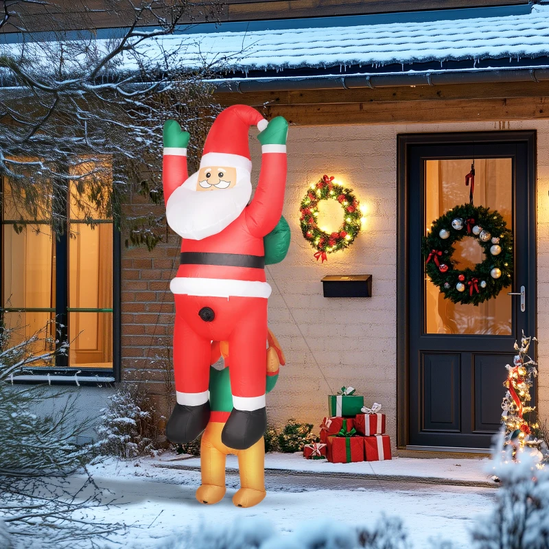 Outsunny 7FT Hanging Christmas Inflatable Santa with Dog, Christmas Blow Up Decoration with Built-in LED Lights for Garden