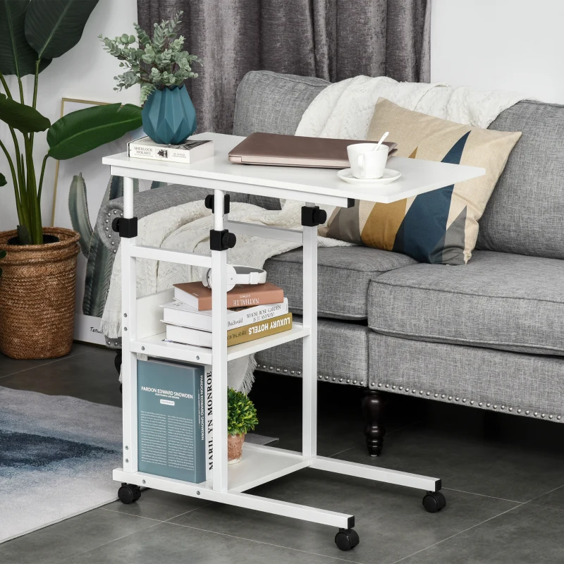 HOMCOM Mobile Standing Desk, Adjustable Height 31.5 inch Stand Up Desk with Wheels for Home Office, White