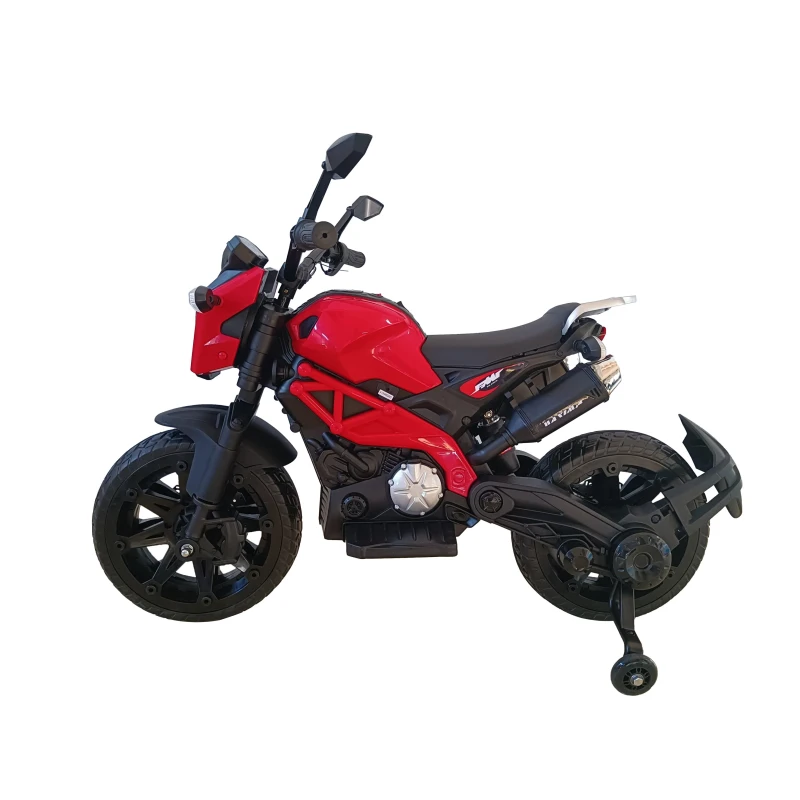 12V Electric Ride-On Motorcycle with Soft PU Seat & Training Wheels, Motorbike Perfect for Toddlers Ages 3-6, 40.5″ L x 21.5″ W x 27″ H, Red