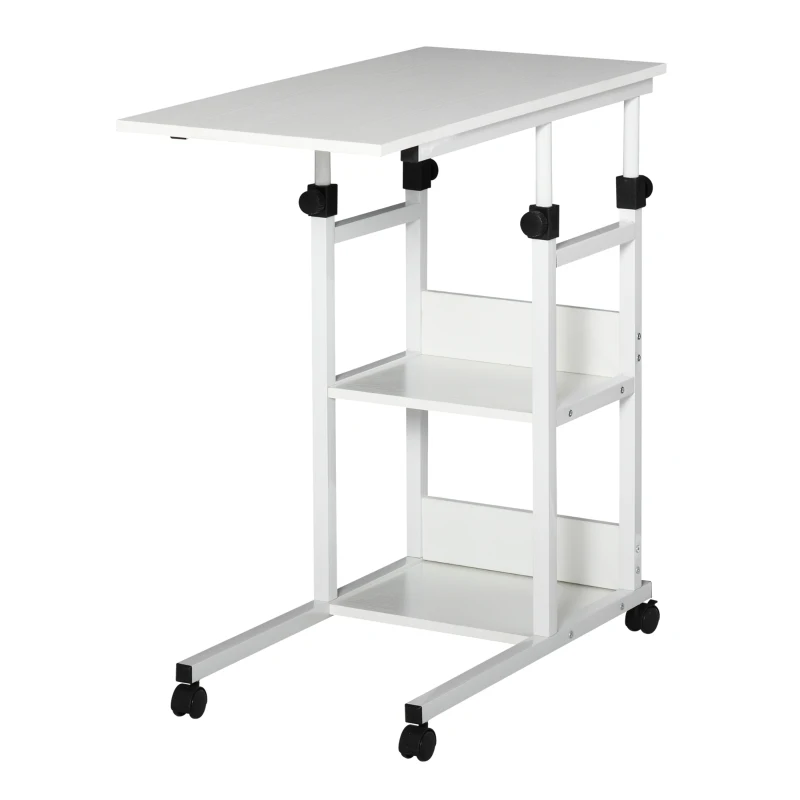 HOMCOM Mobile Standing Desk, Adjustable Height 31.5 inch Stand Up Desk with Wheels for Home Office, White