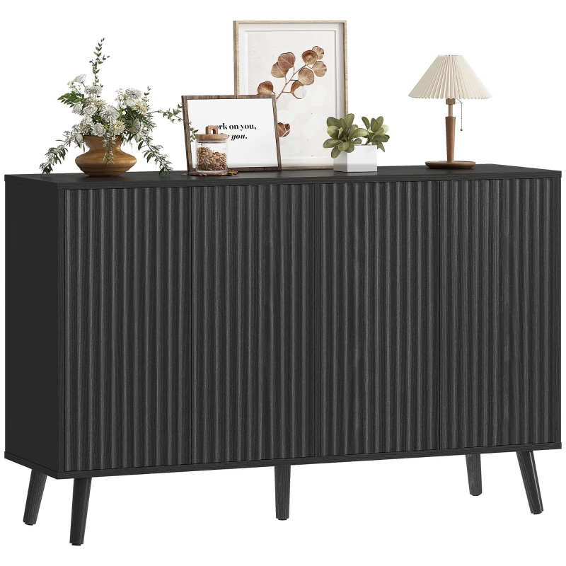 HOMCOM Buffet Cabinet with Storage, Modern Fluted Sideboard with Adjustable Shelves for Dining Room Living Room, Black