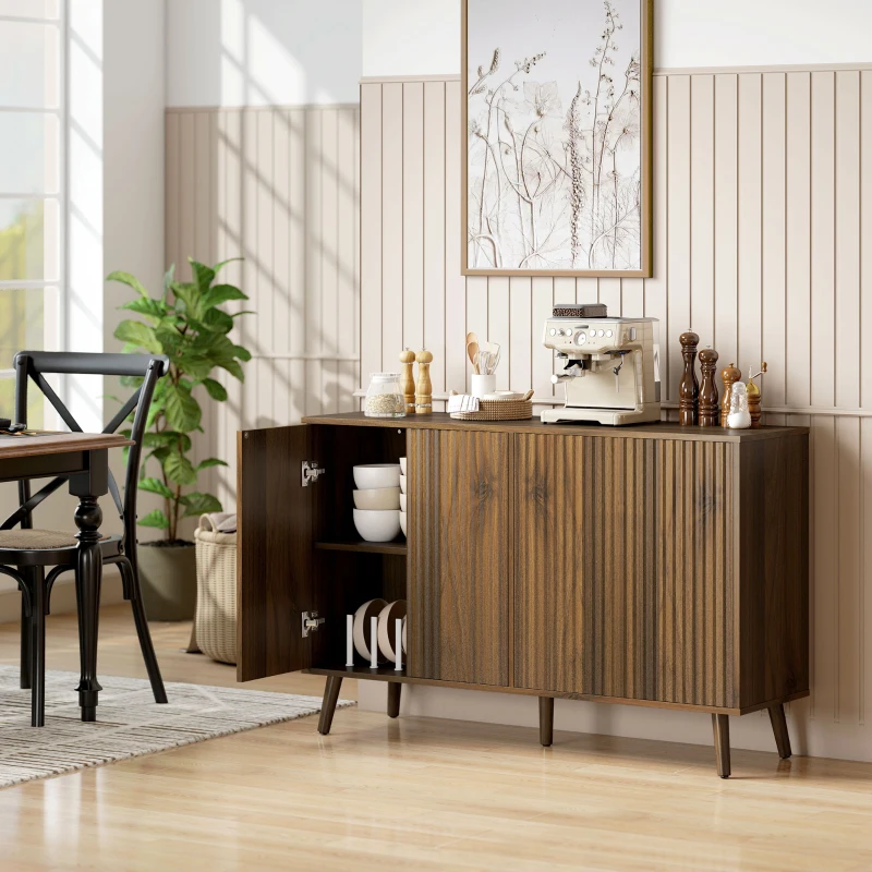 HOMCOM Buffet Cabinet with Storage, Modern Fluted Sideboard with Adjustable Shelves for Dining Room Living Room, Dark Brown