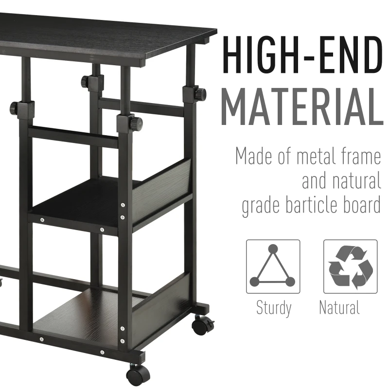 HOMCOM Mobile Standing Desk, Adjustable Height 31.5 inch Stand Up Desk with Wheels for Home Office, Black