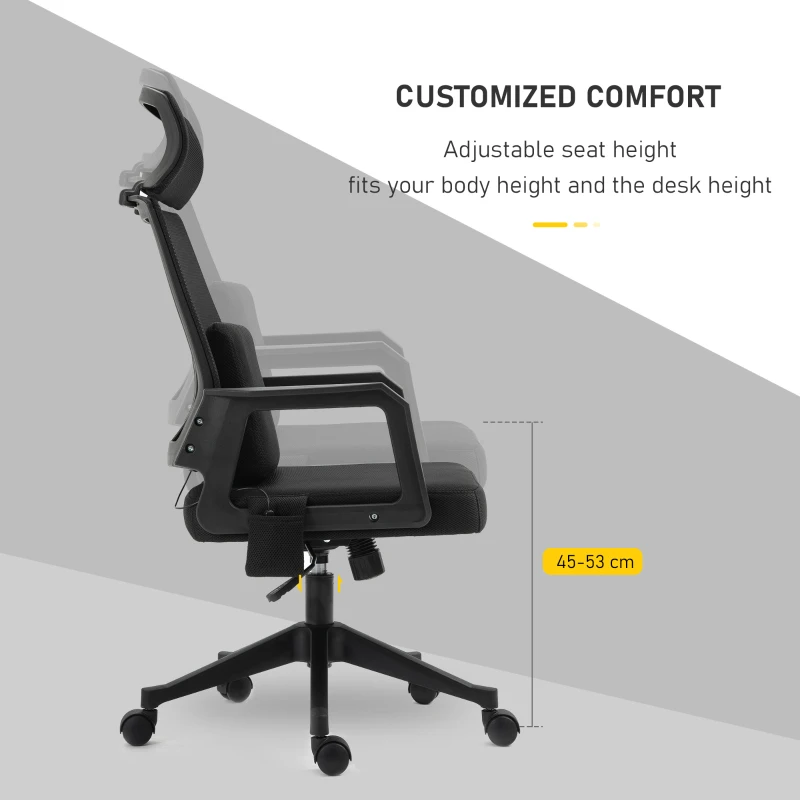 Vinsetto Office Chair High Back Mesh Desk Chair with 2-Point Vibration Massage Lumbar Support Pillow, Headrest, Ergonomic Swivel Back