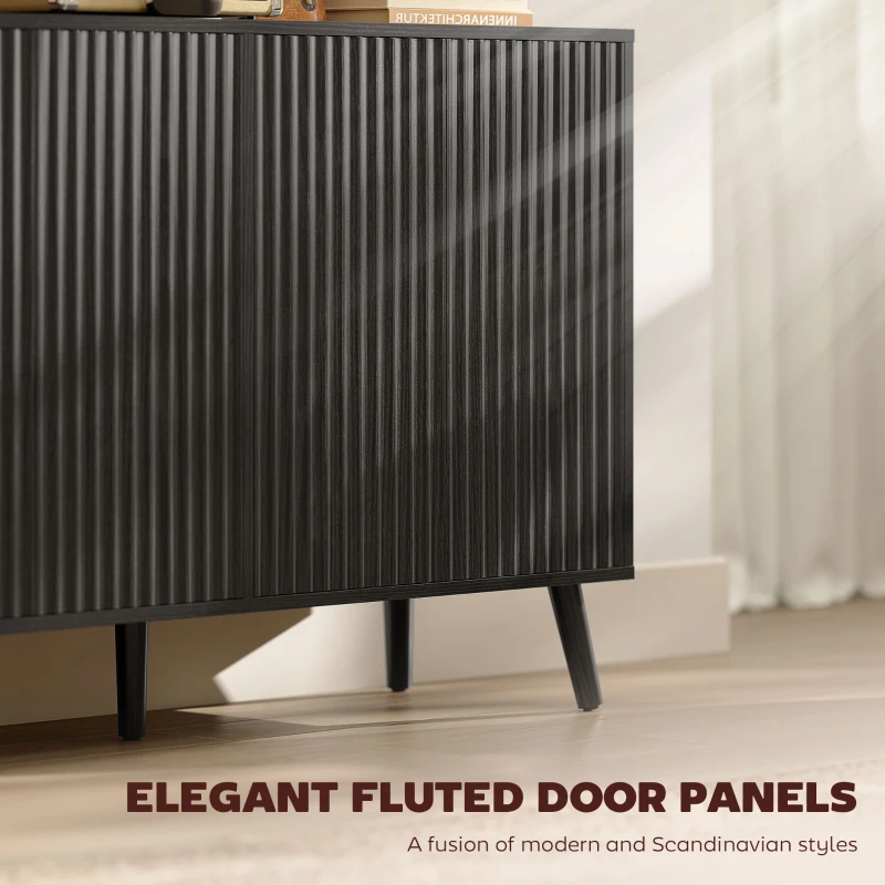 HOMCOM Buffet Cabinet with Storage, Modern Fluted Sideboard with Adjustable Shelves for Dining Room Living Room, Black